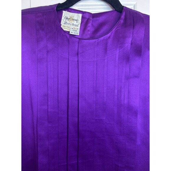 Vintage Oleg Cassini Women's Sz. 10 Purple Silk Pleated Back Blouse - Picture 2 of 10